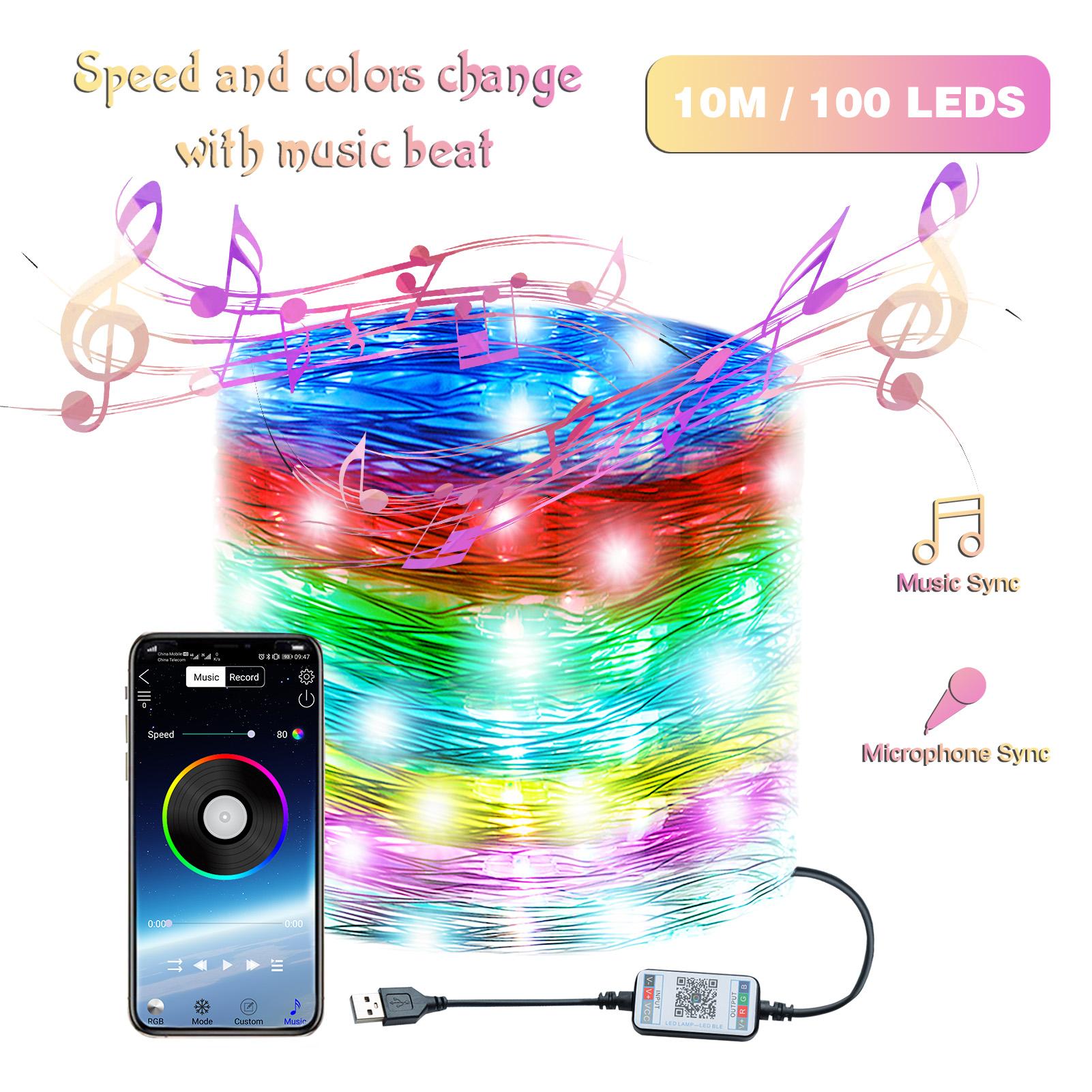 Đèn dây LED có sạc USB kết nối với điện thoại điều khiển qua bluetool đồng bộ theo âm nhạc dùng trang trí bữa tiệc