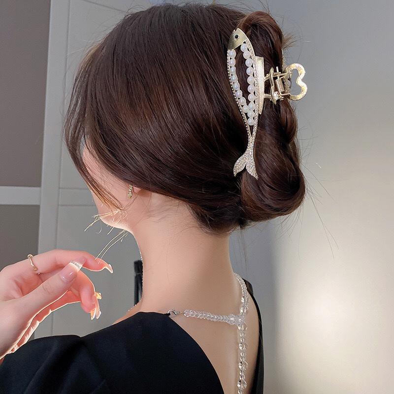 Kẹp Tóc Càng Cua Kim Loại Hàn Quốc Hình Con Cá Đính Ngọc Siêu Sang Chảnh Kẹp Tóc Đi Chơi Đi Tiệc Mainia Shop