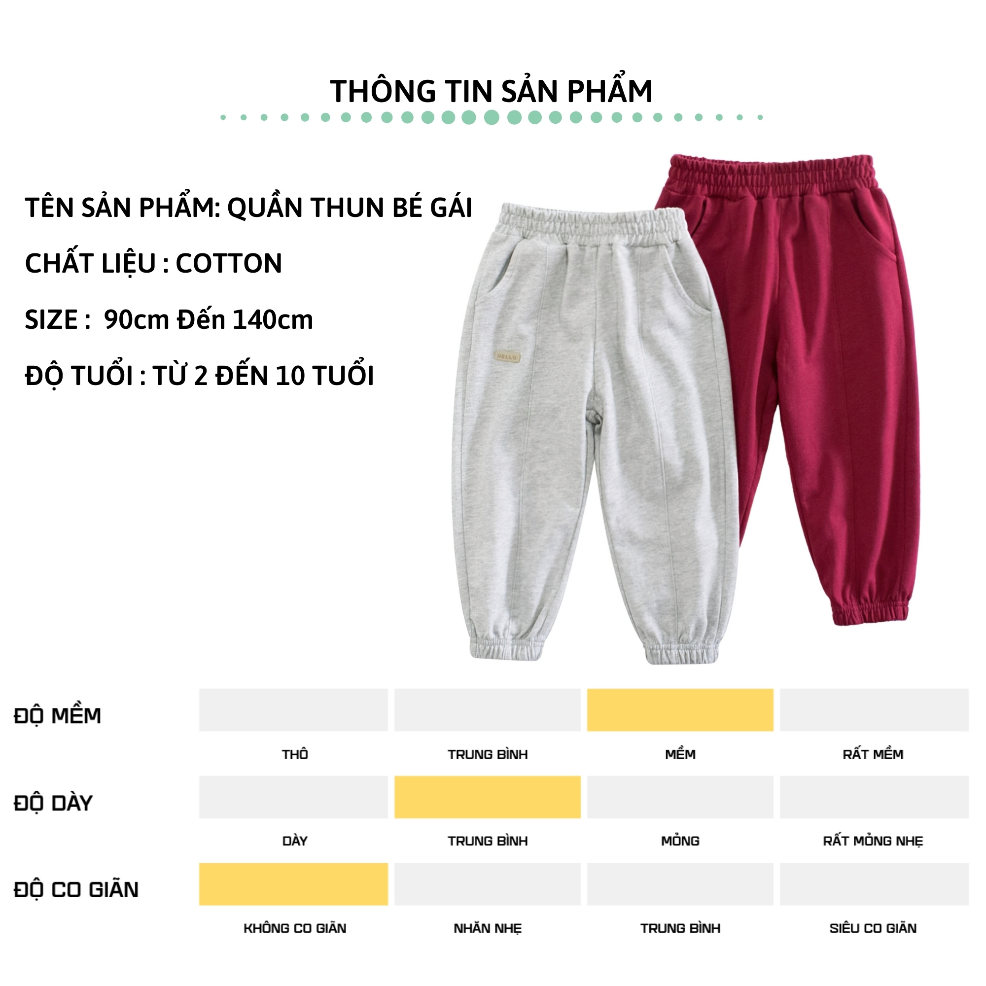 Quần thun dài bé gái 27Kids Quần thu đông nữ 100% Cotton cho trẻ từ 2-10 tuổi GLPE3