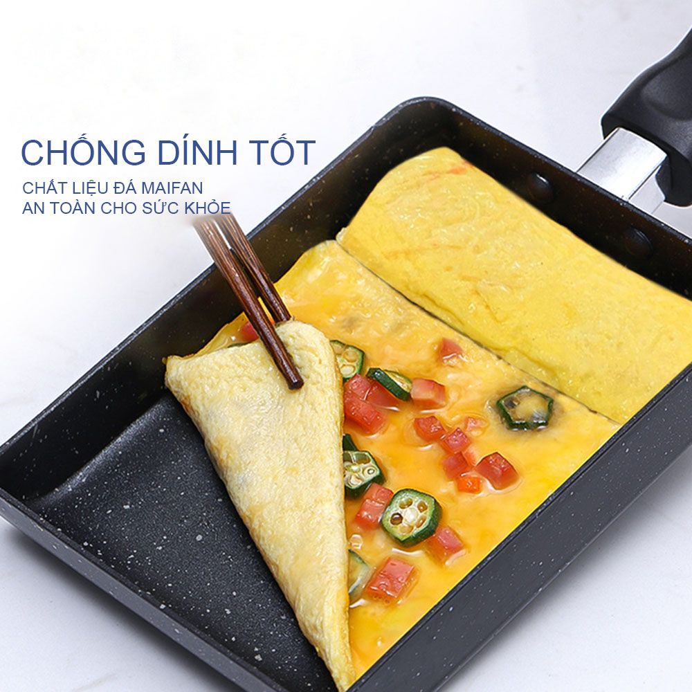 Chảo chống dính đá Maifan đáy phẳng, mini đa năng, chảo chiên trứng cuộn phong cách Nhật Bản tiện lợi