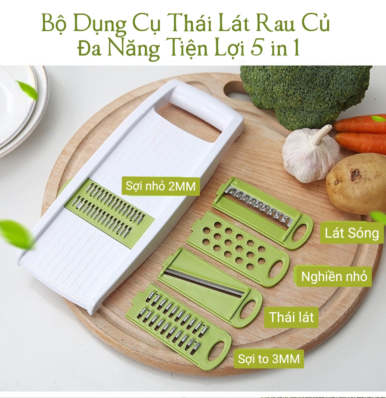 BÀO SỢI, BÀO RAU CỦ đa năng 5 in 1 - Siêu tiện ích, siêu tiết kiệm - Bào phô mai, vỏ chanh, Bào bột khoai, Bảo vỏ rau củ, cắt lát mỏng, Bào sợi to 3mm, sợi nhỏ 2mm, Chặn cắt Khoai Tây ( Tặng vỉ dán tường to )