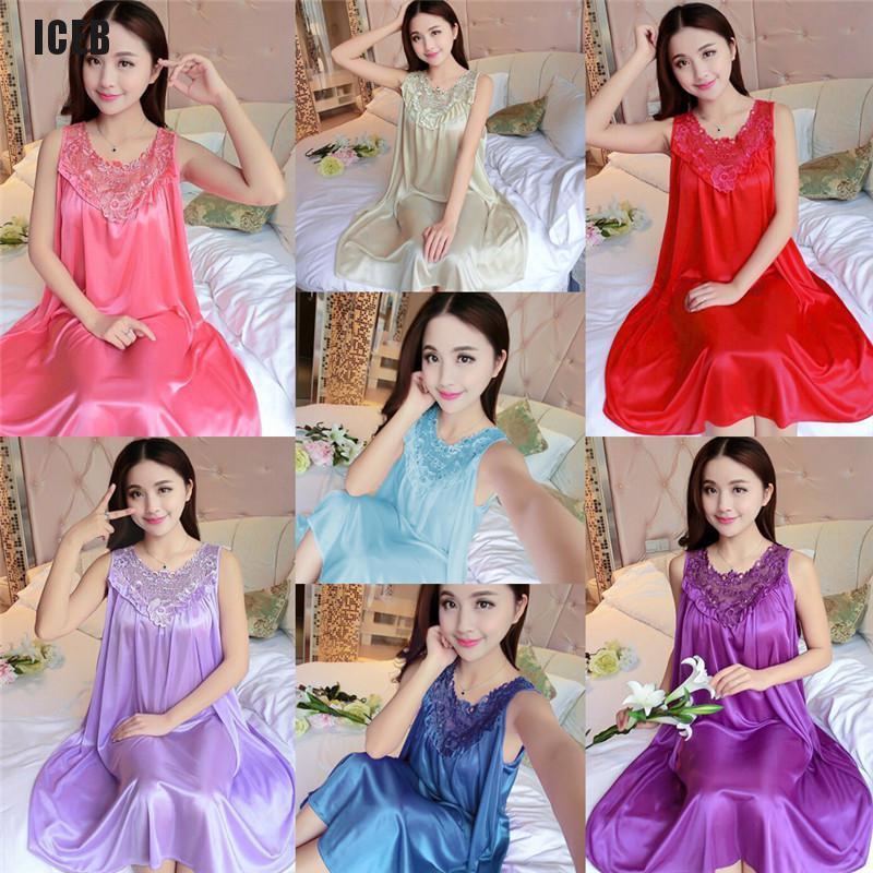 Đầm Ngủ Lụa Phối Ren Màu Sắc Thời Trang Quyến Rũ Cho Nữ