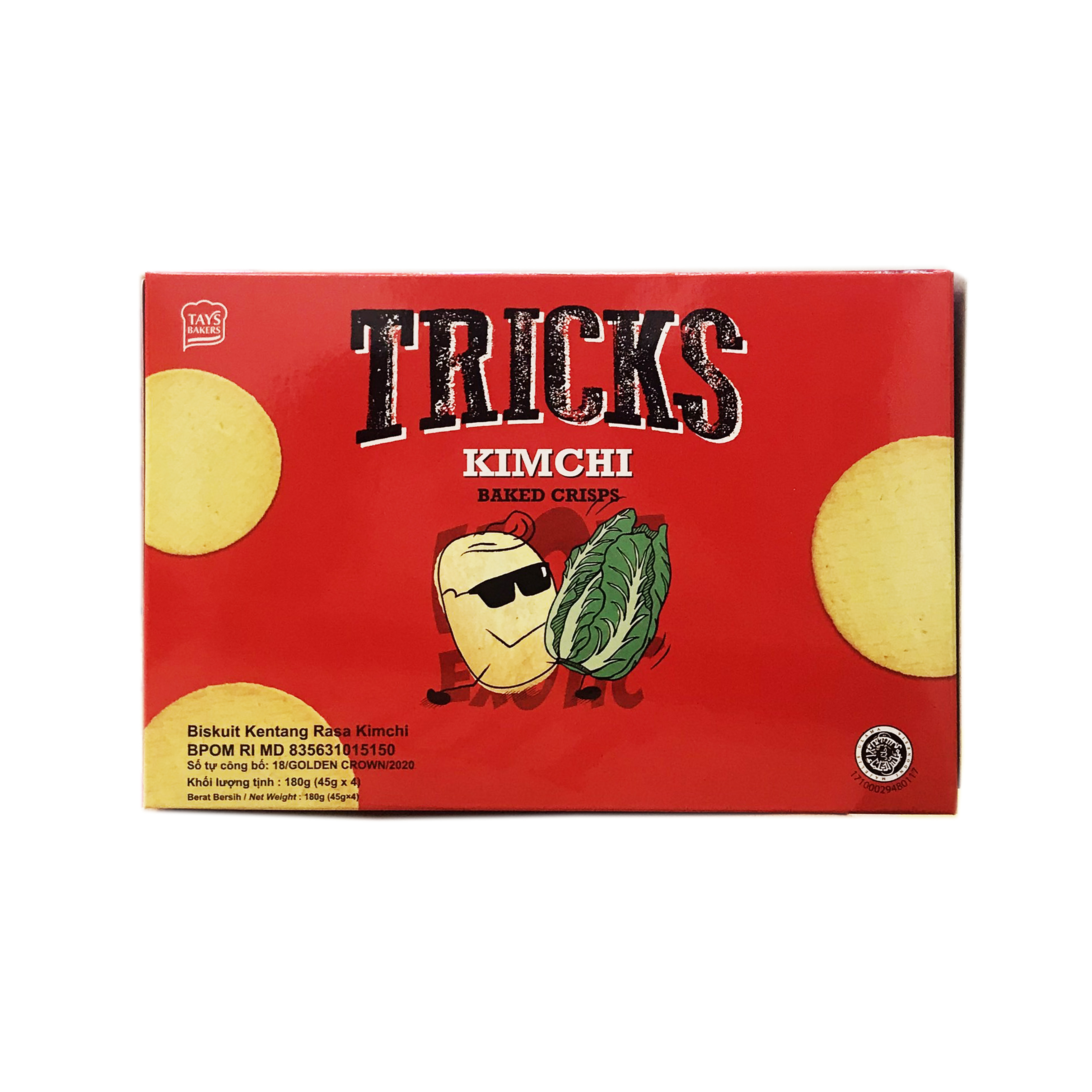 Bánh Crackers Khoai Tây Nướng Tricks Vị Kim Chi 180g (4 gói x 45g)