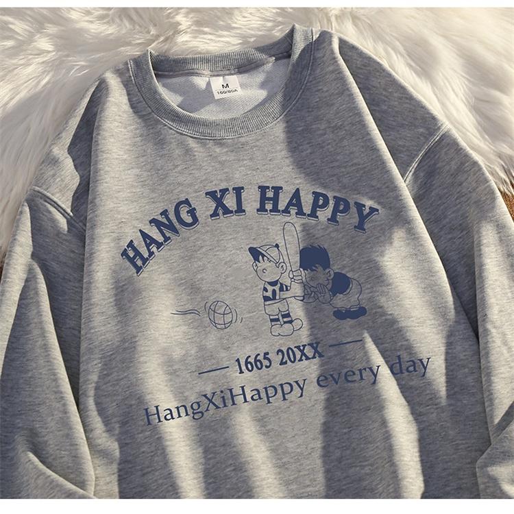 Áo Sweater Cotton Tay Dài Cổ Tròn Dáng Rộng Phong Cách Hàn Quốc Thời Trang Mùa Thu Cho Nam Và Nữ
