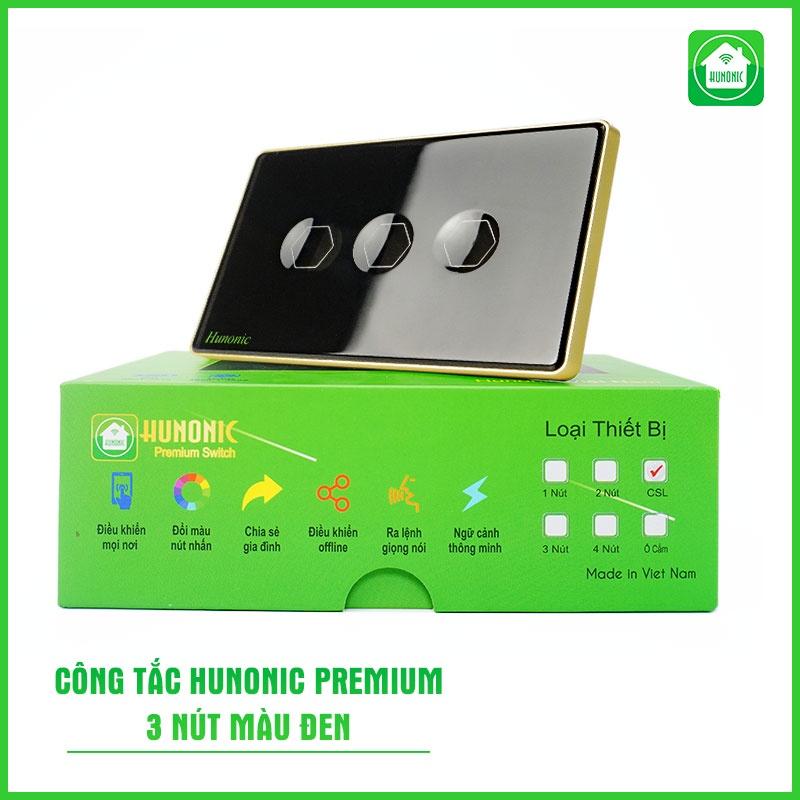 Công tắc thông minh Hunonic Premium Viền Vàng Kính Lõm cảm ứng 1/2/3/4 nút-Hàng Chính Hãng