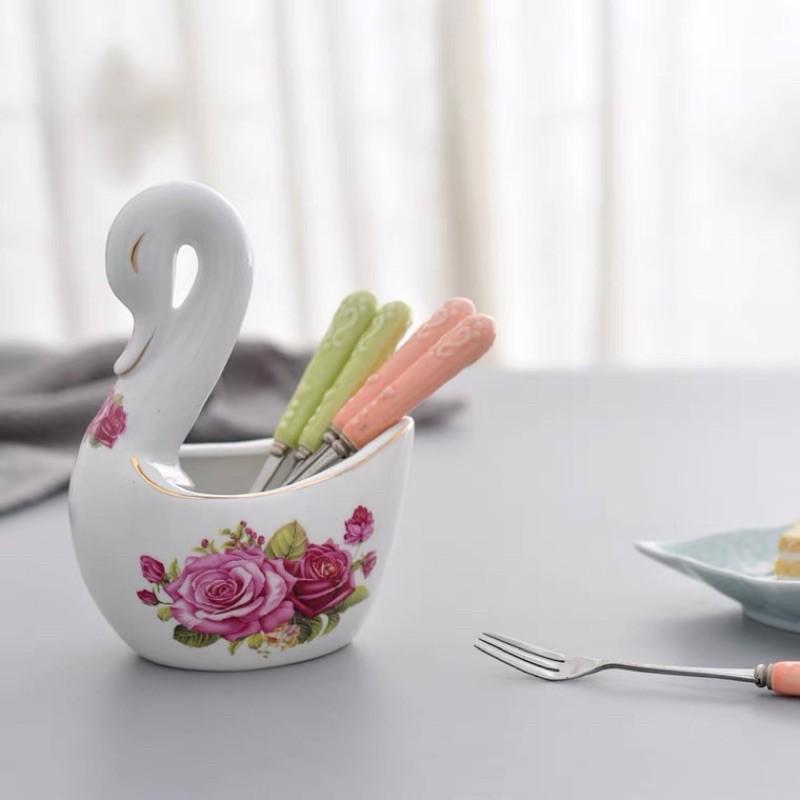 Giỏ sứ thiên nga đựng thìa , rĩa sang trọng___