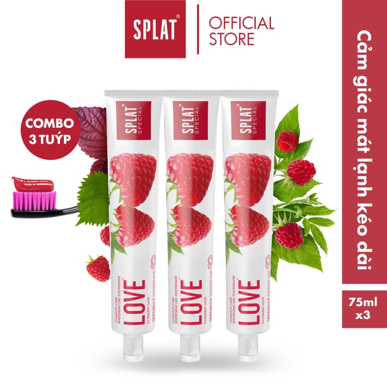 Kem Đánh Răng Cho Hơi Thở Thơm Mát SPLAT Love Special series Dạng Gel Vị Quả Mâm Xôi, Làm Sạch Mảng Bám 75ml