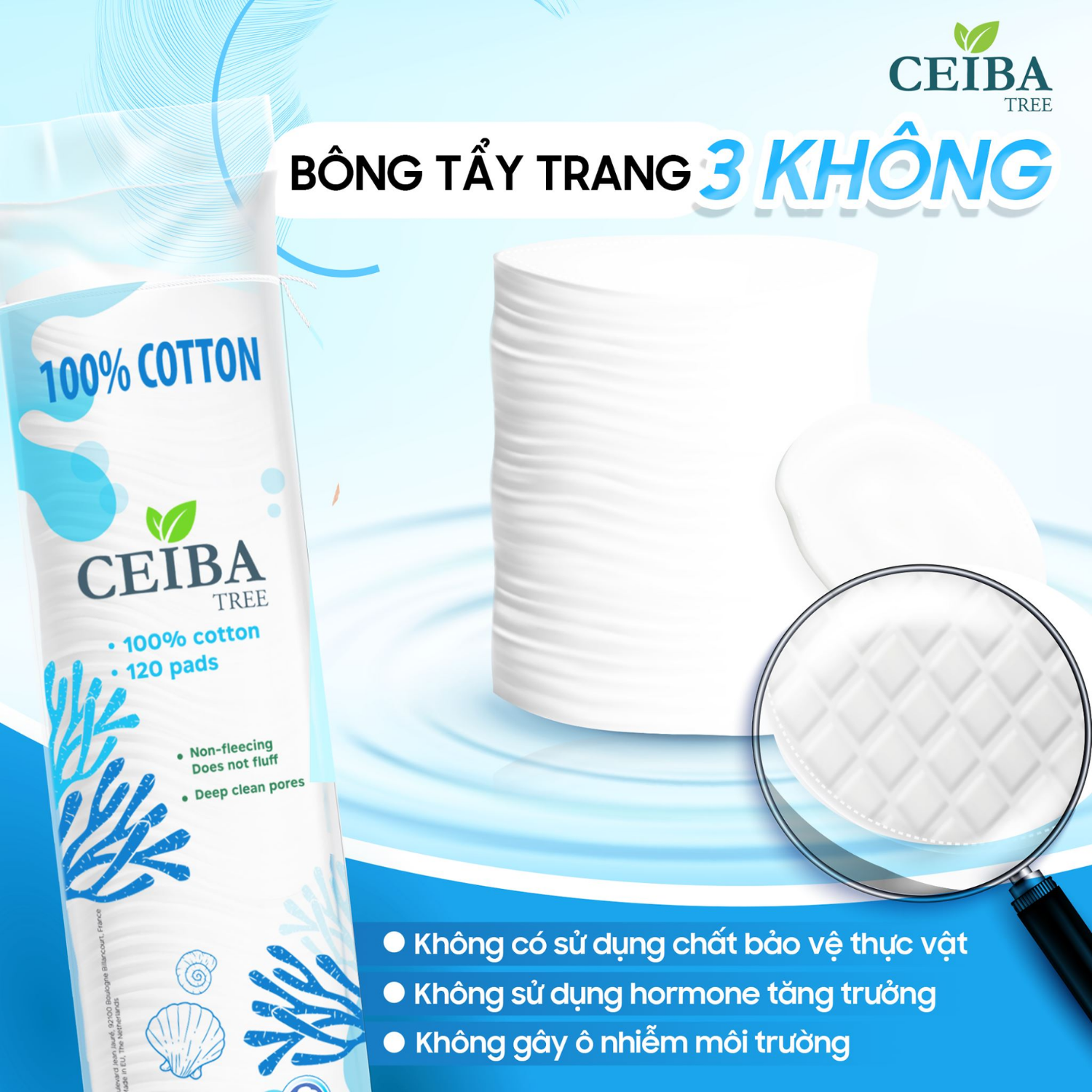 Bông Tẩy Trang Ceiba Tree Organic Pháp 100% Chất Liệu Cotton 120 Miếng