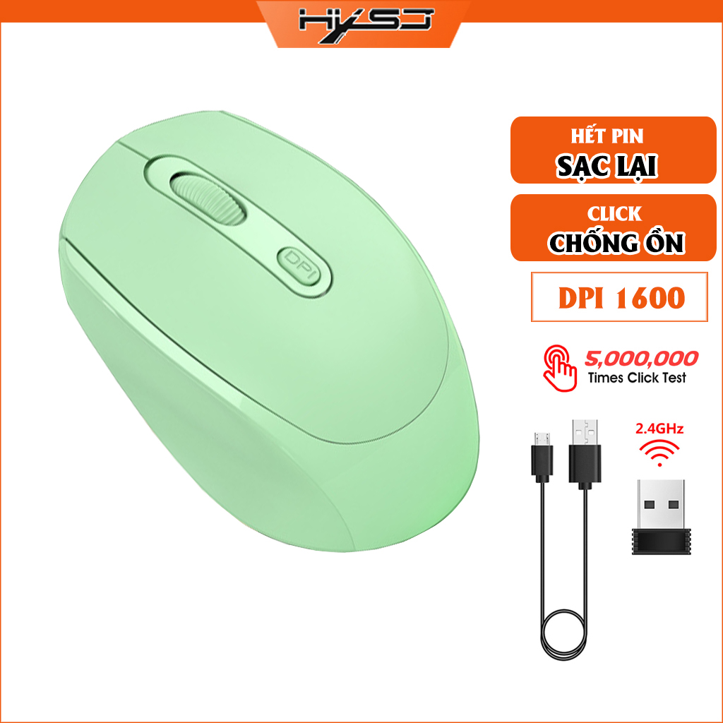Chuột Không Dây Hxsj M100 Wireless 2.4Ghz Sạc Pin, Chồng Ồn, Dip1600 Chuyên Dùng Cho Máy Tính, Laptop, Tivi - Hàng Chính Hãng - Xanh Cốm