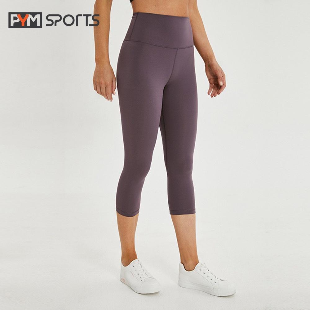 Quần legging thể thao lulu, quần tập Gym - Yoga PYMSPORT - PYML020 lửng trơn, cạp cao nâng mông