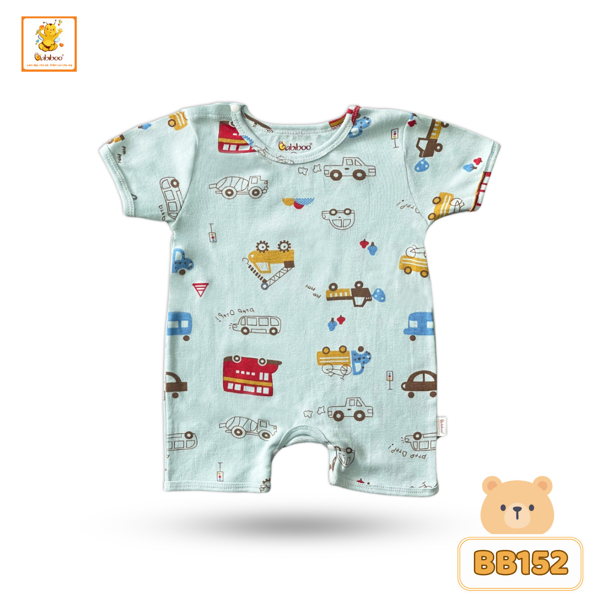 Bodysuit bé trai Babiboo áo liền quần họa tiết bé trai, bé gái vải cotton co dãn, thấm hút tốt BB152