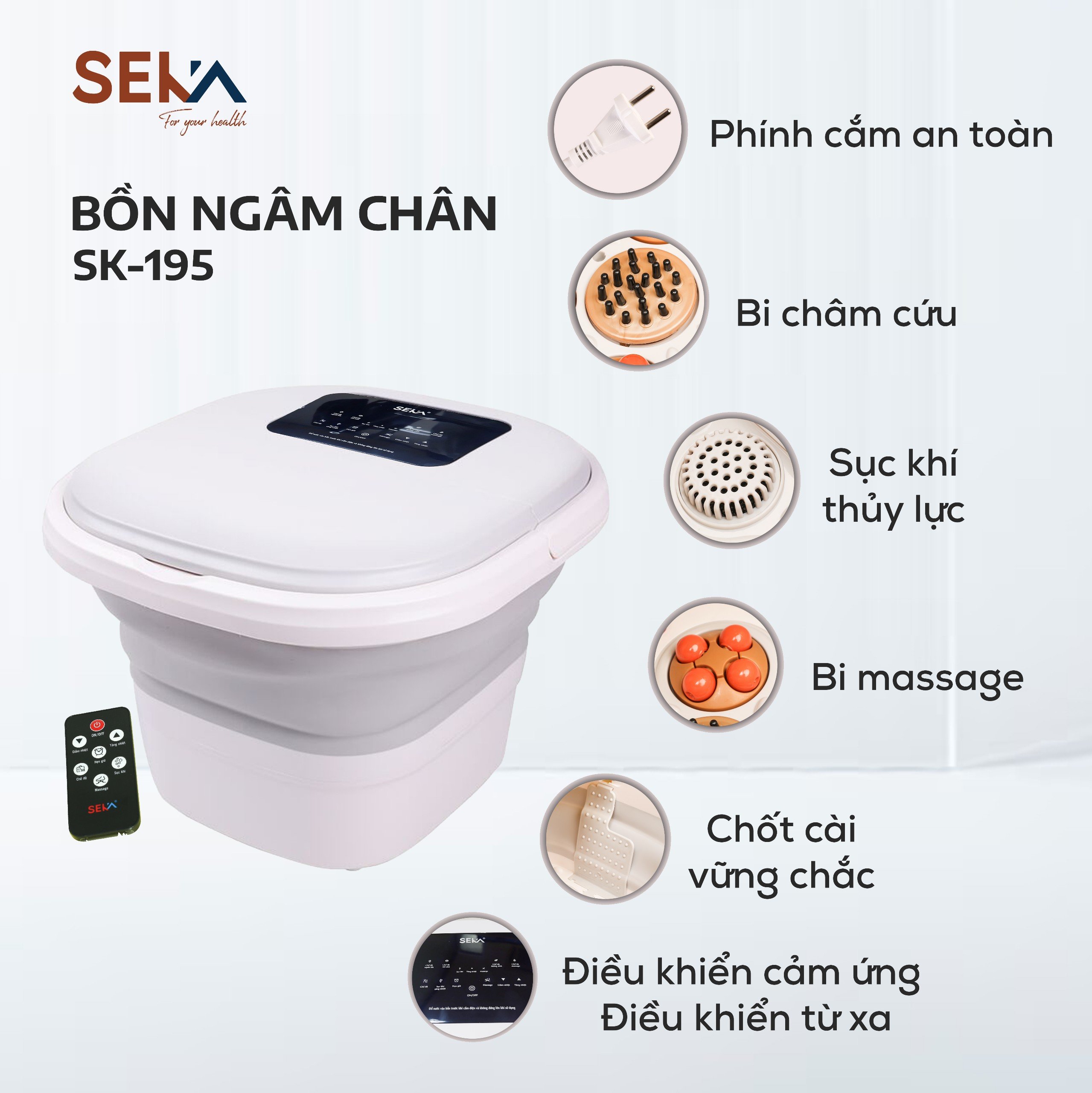 Bồn Ngâm Chân, Massage Chân SEKA SK195 gấp gọn con lăn tự động hàng chính hãng