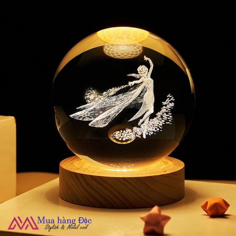 Bộ Quà Tặng Quả Cầu Pha Lê 3D LED Cô Gái Aisha 6CM