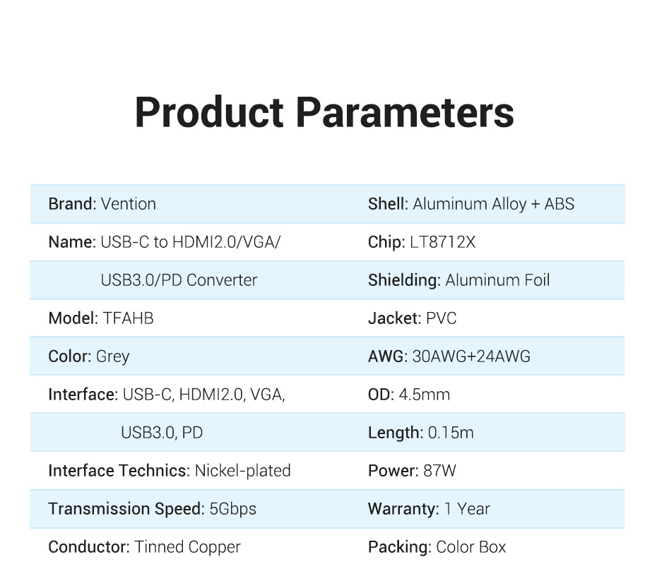 Hub Type-C to HDMI 6 in 1 cho Macbook có sạc nhanh - Chuyển đổi HUB USB Type C to HDMI, VGA, USB 3.0, PD Type-C Vention - Hàng chính hãng