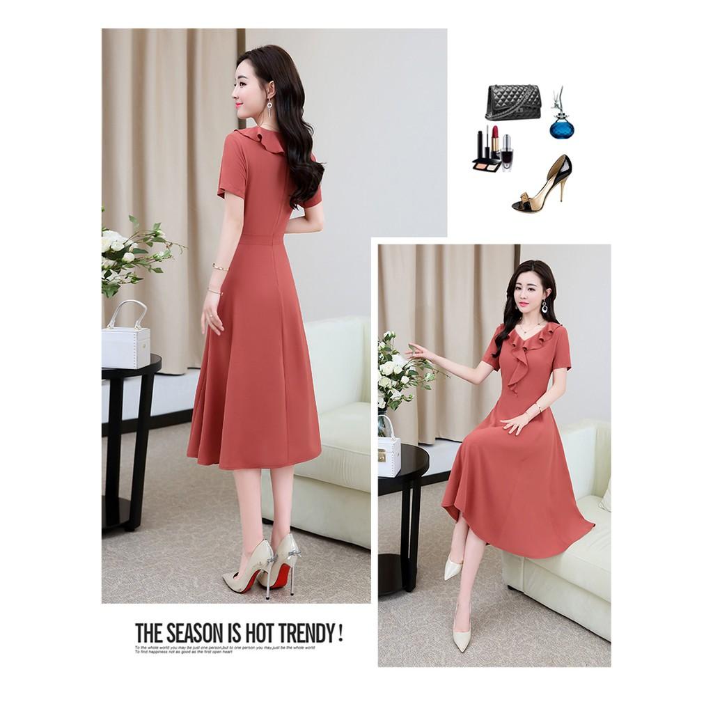 DRESS49-ĐẦM XÒE VIỀN BÈO TAY NGẮN S-6XL