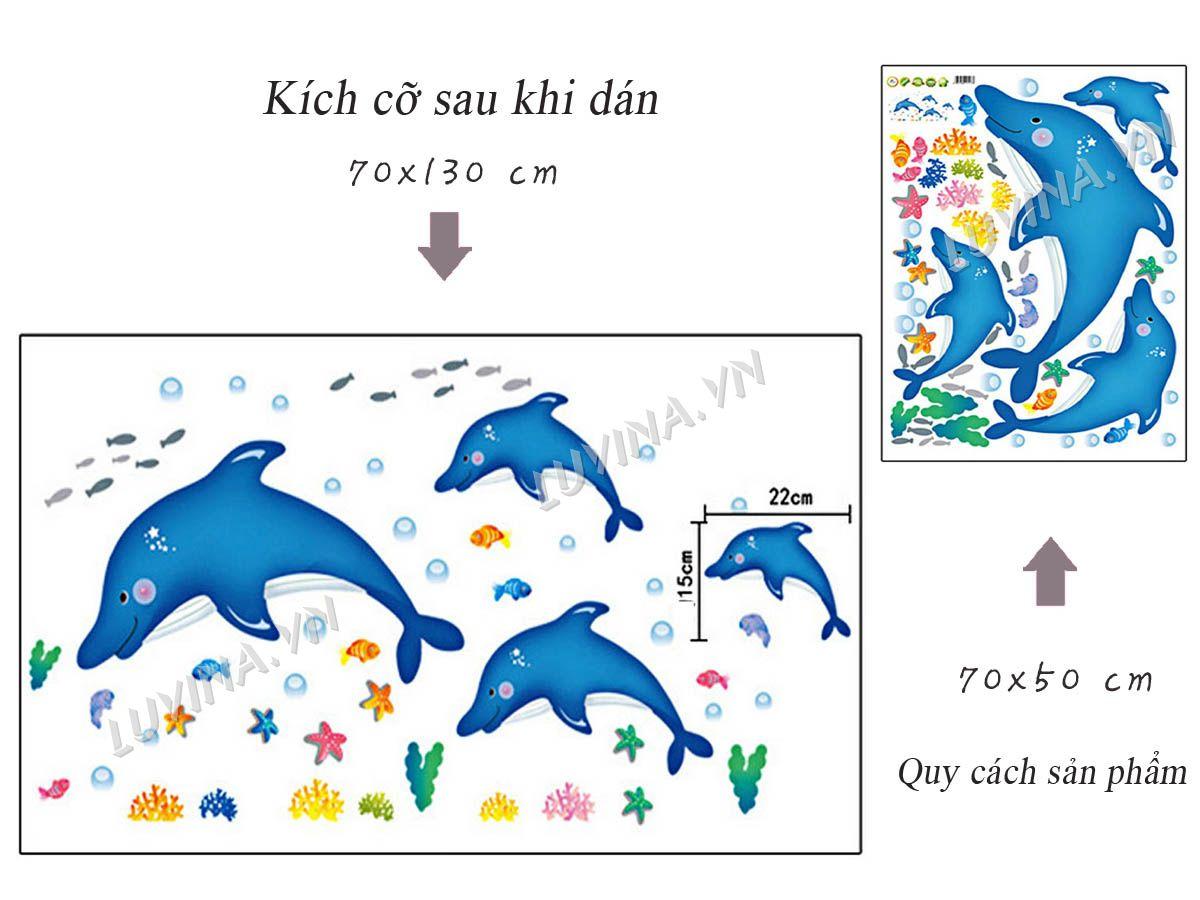 DECAL DÁN TƯỜNG CÁ HEO XANH VÀ GIÀN KHỈ - HP884