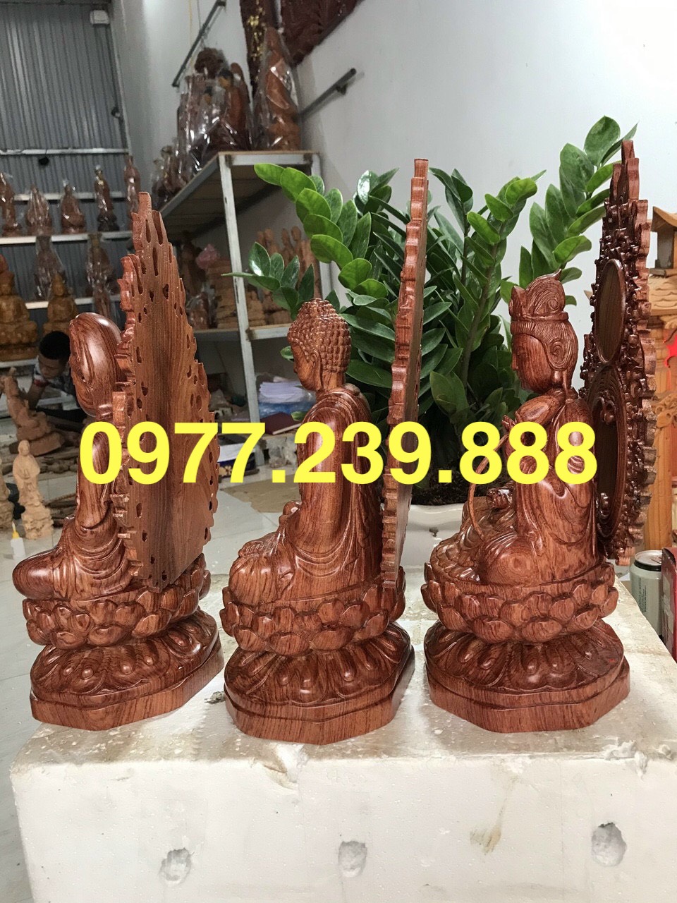 tượng tam thánh ngồi gỗ hương 70cm