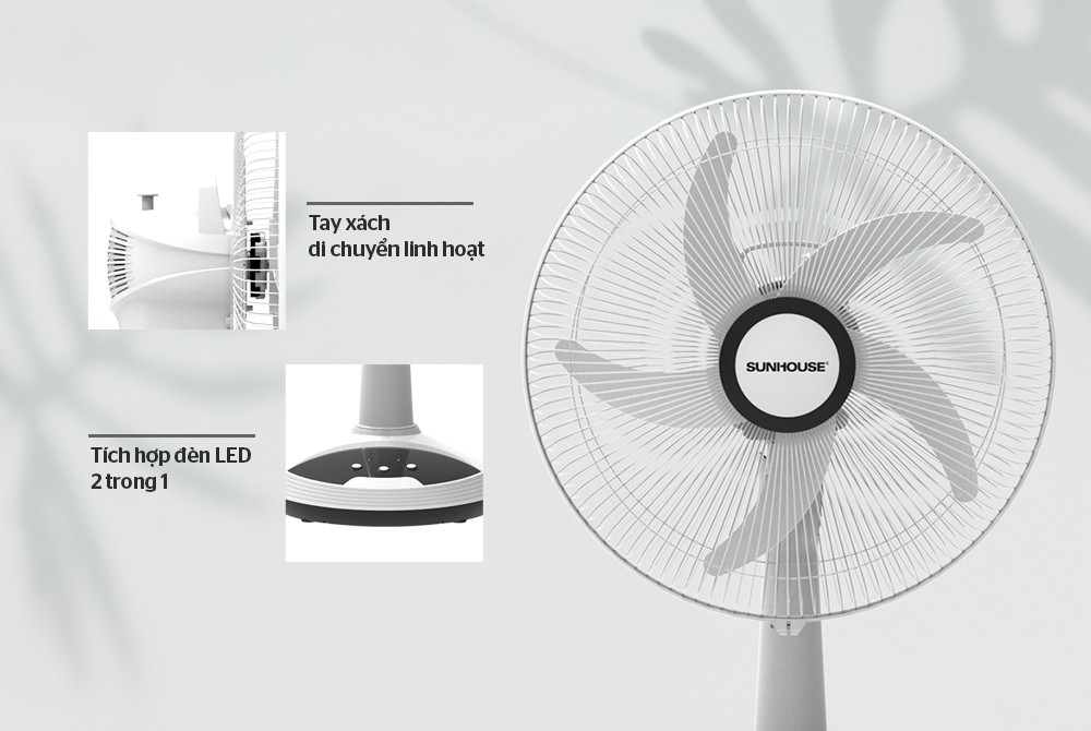 Quạt tích điện Sunhouse SHD7228, Quạt sạc điện SHD7223, SHD7116, SHD7115, Hàng chính hãng, Bảo hành 12 tháng