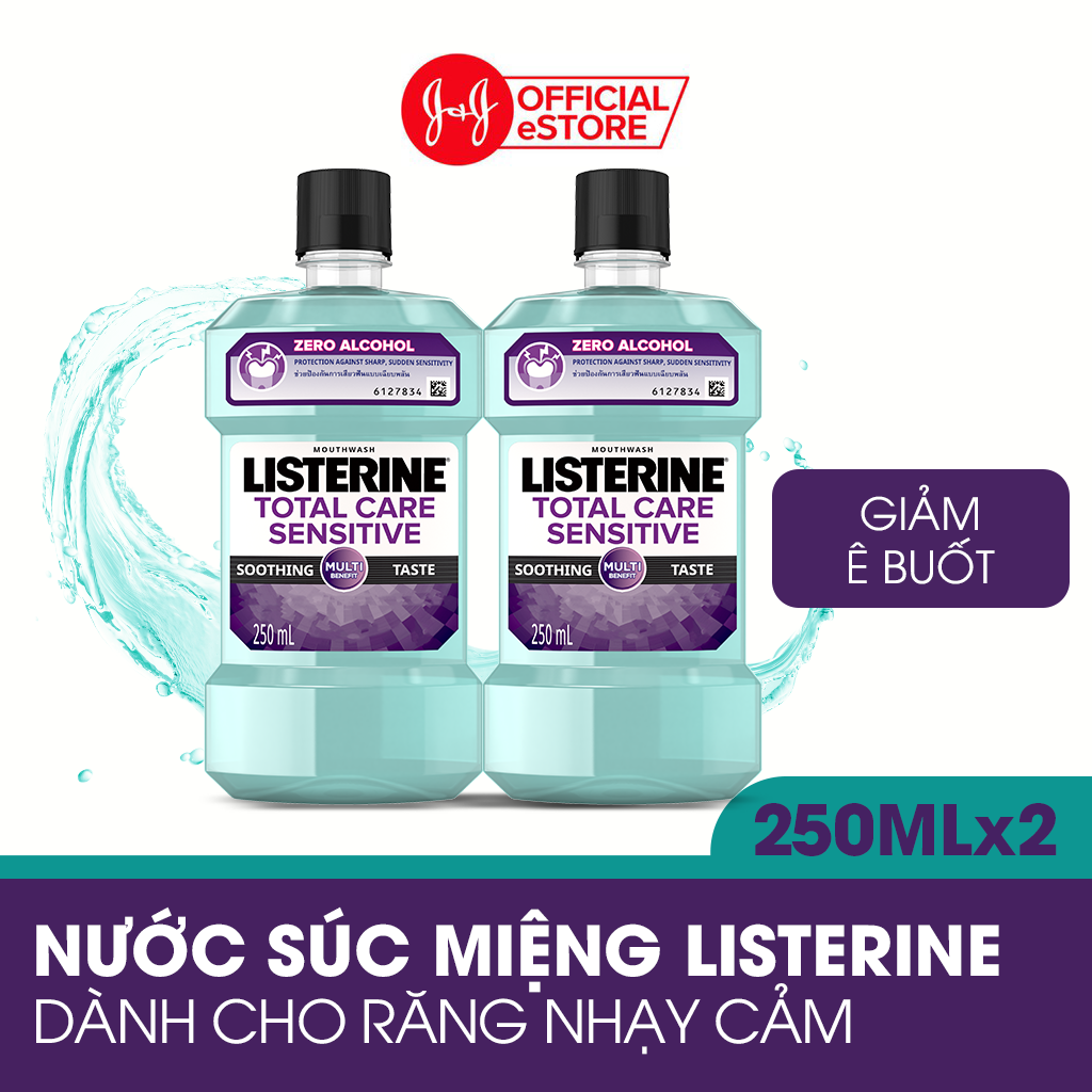 Bộ 2 Nước súc miệng cho răng nhạy cảm Listerine Total Care Sensitive Soothing Taste 250ml/chai