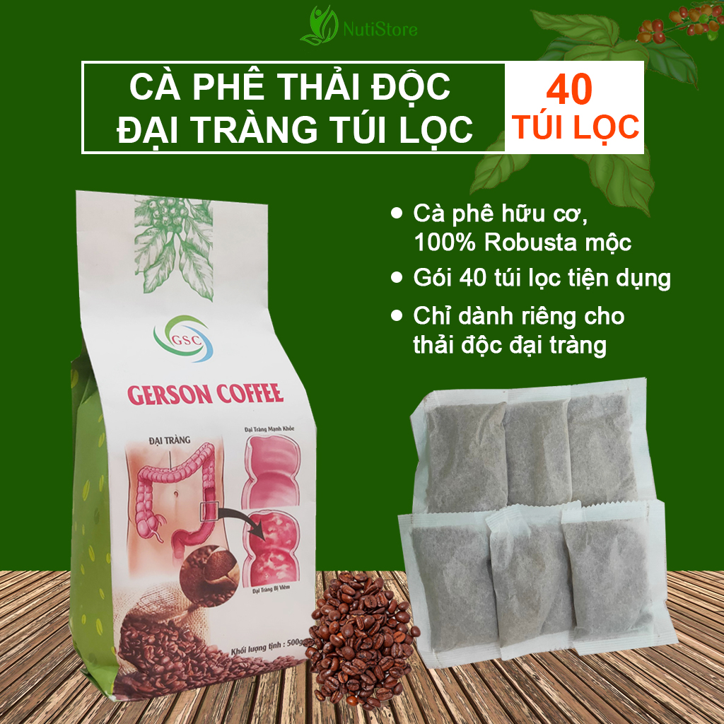 Cà phê thải độc đại tràng enema, cà phê hữu cơ thải độc túi lọc (Gói 500gr gồm 40 túi lọc); dùng cho thải độc đại tràng, gan, đẹp da...