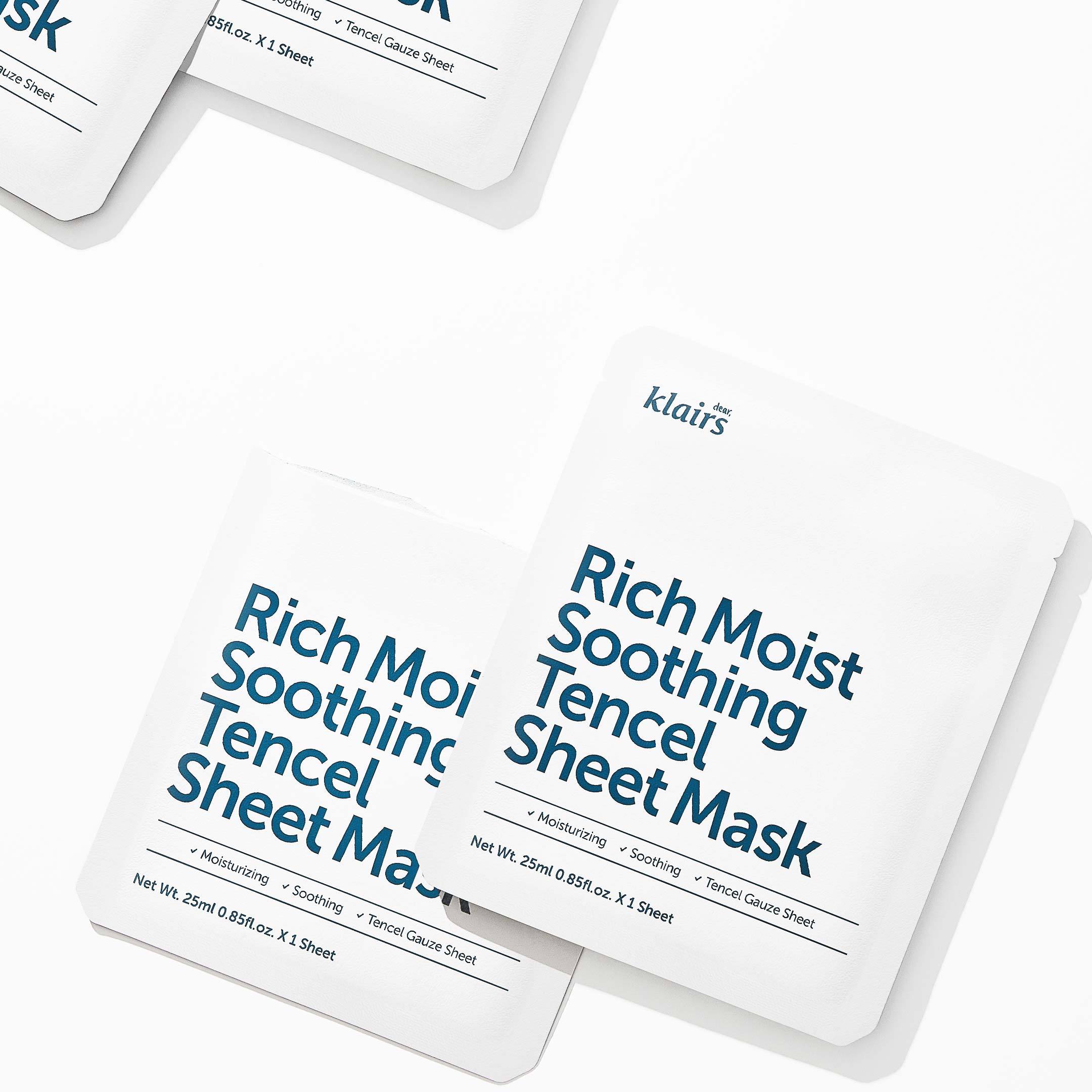 Combo 5 Mặt nạ dưỡng ẩm sâu, làm dịu dành cho da nhạy cảm, kích ứng Klairs Rich Moist Soothing Tencel Sheet Mask 25ml x5