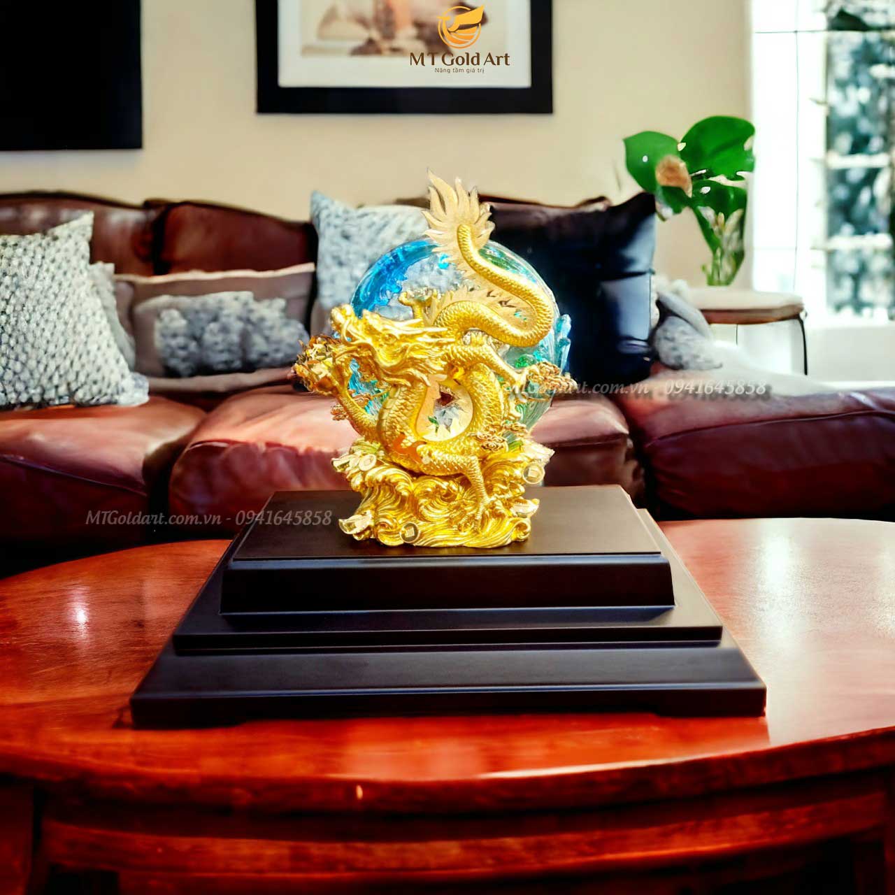 Tượng Rồng phong thủy vờn ngọc dát vàng (19x27x34cm) MT Gold Art- Hàng chính hãng, trang trí nhà cửa, phòng làm việc, quà tặng sếp, đối tác, khách hàng, tân gia, khai trương