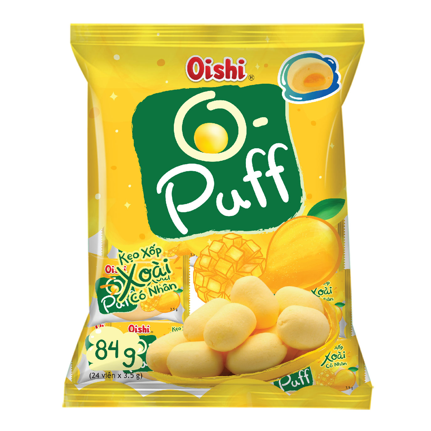 Combo 12 gói Oishi Kẹo Xốp Nhân Xoài O-Puff (84g/gói)