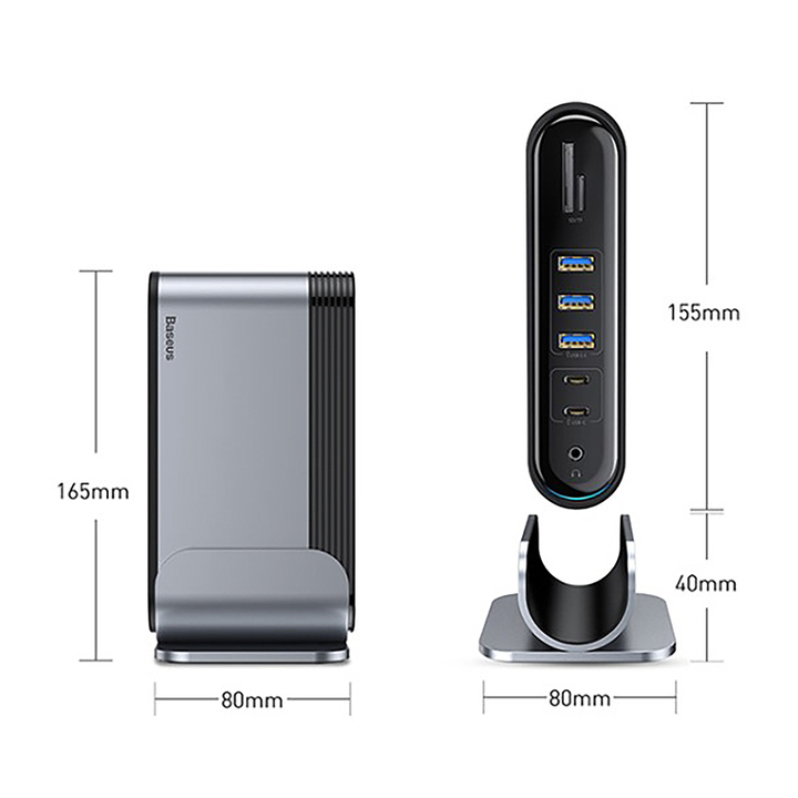 Hub chuyển đổi đa năng 16 trong 1 thương hiệu Baseus CAHUB-BG0G  (Type C*4 / HDMI / VGA / RJ-45 Gigabit / SD,TF Card / USB3.0*3/ USB2.0*2/ Audio AUX 3.5mm/ DC 12V) - Hàng Nhập Khẩu