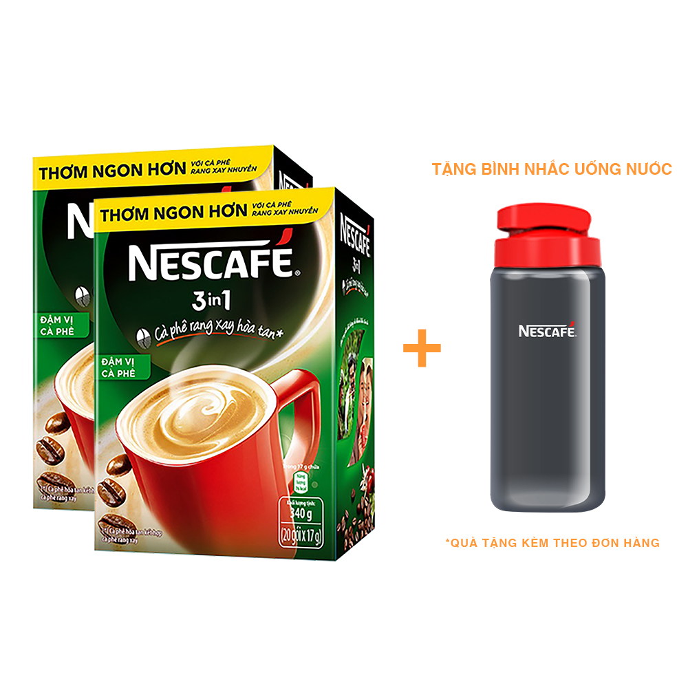 Combo 2 hộp NESCAFÉ 3IN1 Công thức cải tiến - Vị rang đậm  - Hộp 20 gói x 17 g - [Tặng 1 bình nước Water Reminder 700ml]