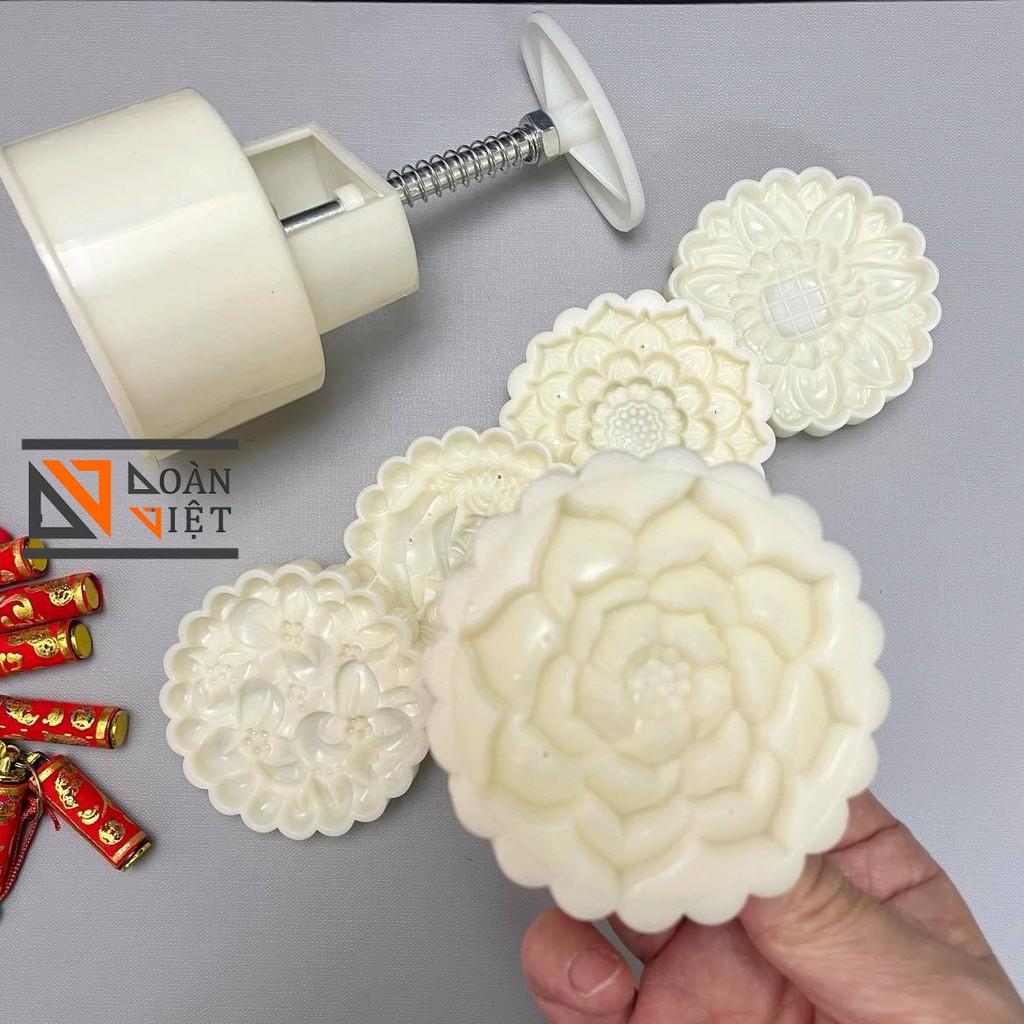 Khuôn Trung Thu 5 mặt VÂN HOA Hồng, Sen, Đào, Hướng Dương, Cá Chép. Dụng cụ làm bánh tạo hình 3D Sắc Nét- 150gr ->180gr