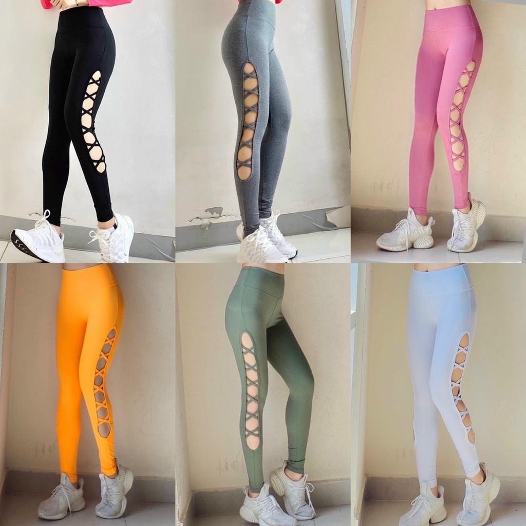 Quần Dài Thể Thao Nữ Phối Dây Chéo Thời Trang Tập Gym Yoga Aerobic Thun Lạnh Cao Cấp