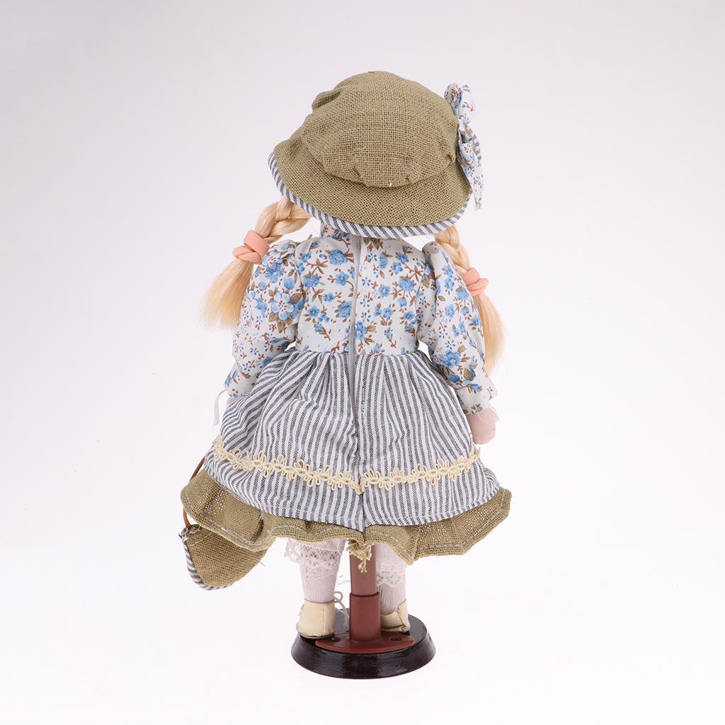 12 inch Elegant Porcelain Doll Collectible Miniatures, 2 Pieces Standing Victorian Girl Lady Doll with Stand, Hat, Shoes and Clothes