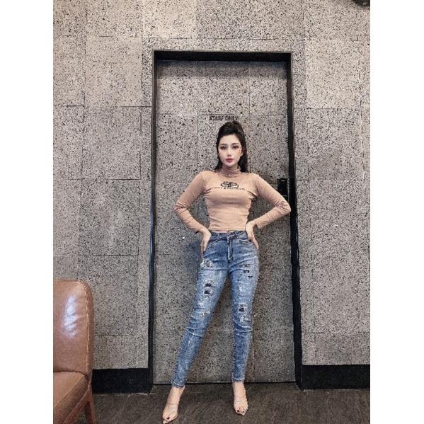Quần Jean Nữ Thêu Chữ Lưng Cao Phong Cách
