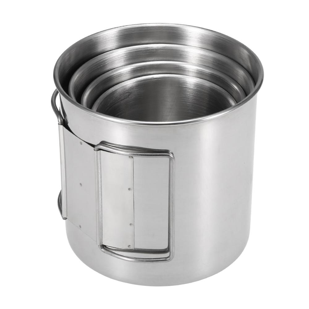 Bộ 4 cốc thép không gỉ đựng nước uống có thể xếp chồng lên nhau có tay cầm