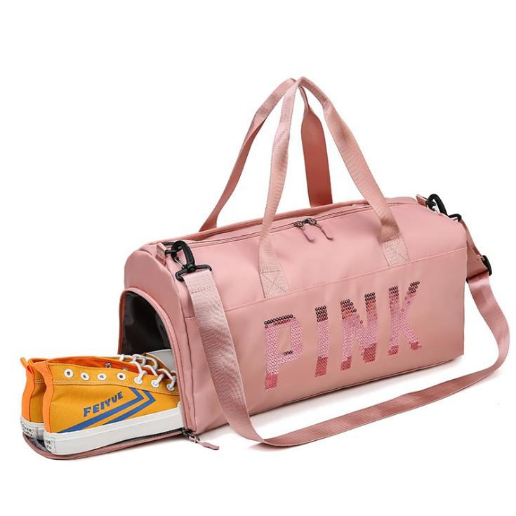 Túi trống xách tay thể thao du lịch Pink cao cấp có ngăn đựng giày đa năng Tặng móc khóa cá heo Shalla