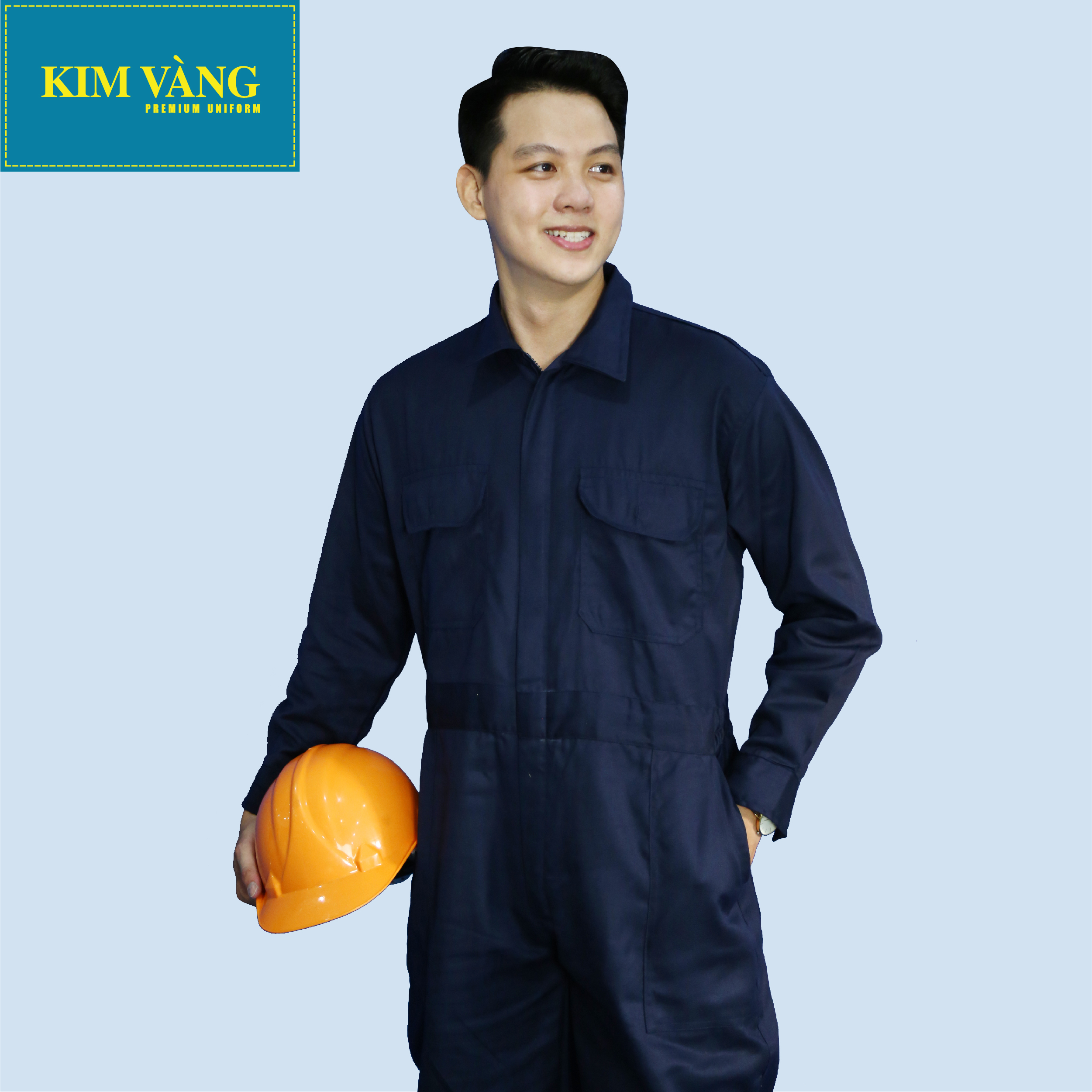 Bộ áo liền quần công nhân đồng phục bảo hộ lao động chất liệu Kaki TC cao cấp - Màu xanh đen