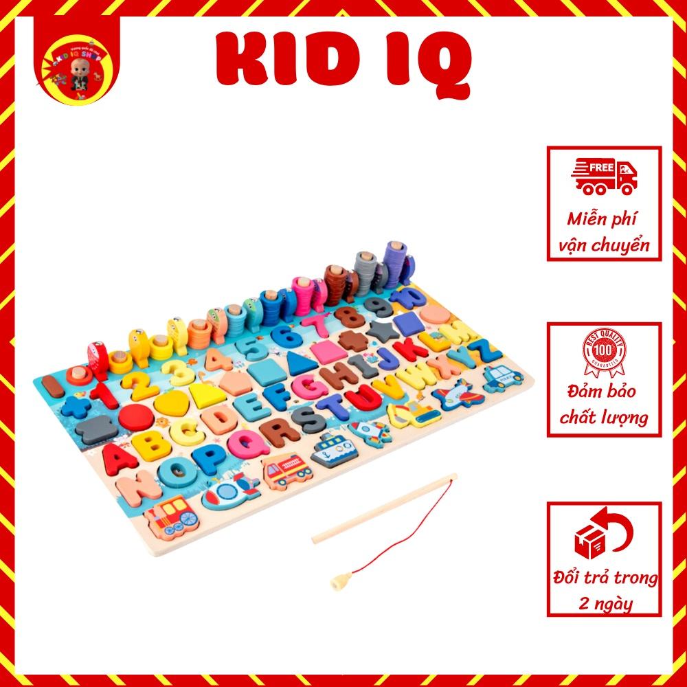 Đồ chơi giáo dục sớm cho bé bằng gỗ 6 trong 1 bảng học chữ số đếm câu cá Kid IQ