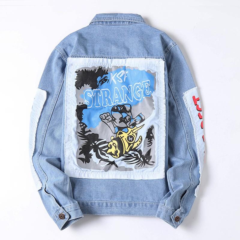 DeremonStyle - Áo khoác jean nam cao cấp Strange rách phối in cực mạnh mẽ nhé các chàng trai - Hot trend