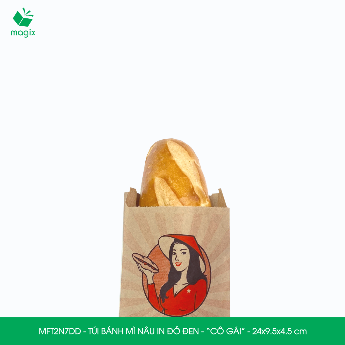 MFT2N7DD - 24x9.5x4.5 cm - 100 túi giấy đựng bánh mì, túi đựng thức ăn mang đi, túi take away