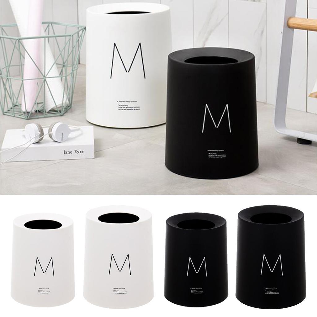 Round Trash Can Wastebasket Garbage Container Bin Bathrooms Rooms white 8L