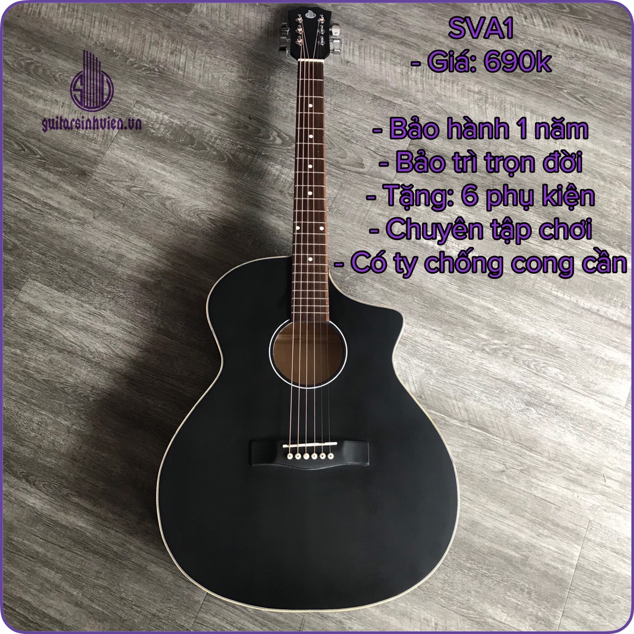 Đàn guitar aoustic SV1 - đàn tập chơi giá rẻ -  tặng 6 phụ kiện được sinh viên ưa chuộng