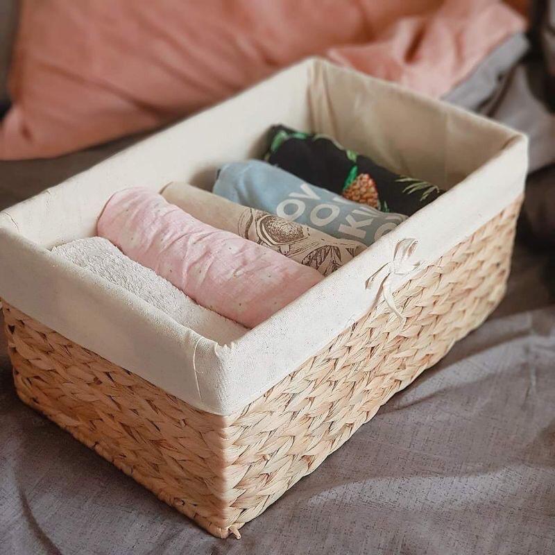 Giỏ Lục Bình đựng đồ đa năng có nắp đậy và vải lót_SIZE M , trang trí nhà cửa