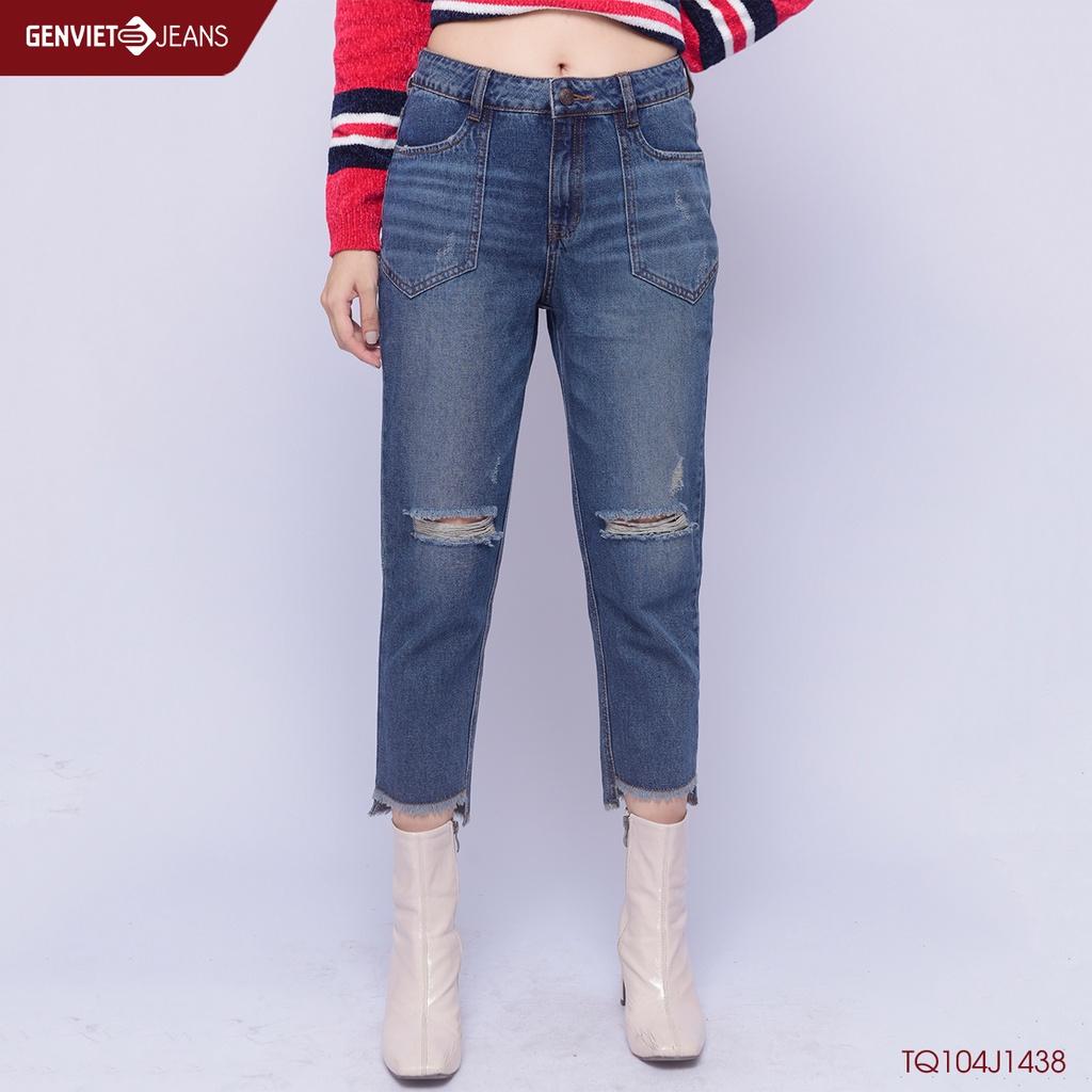 Quần Dài Jeans Nữ Rách Gối GENVIET TQ104J1438