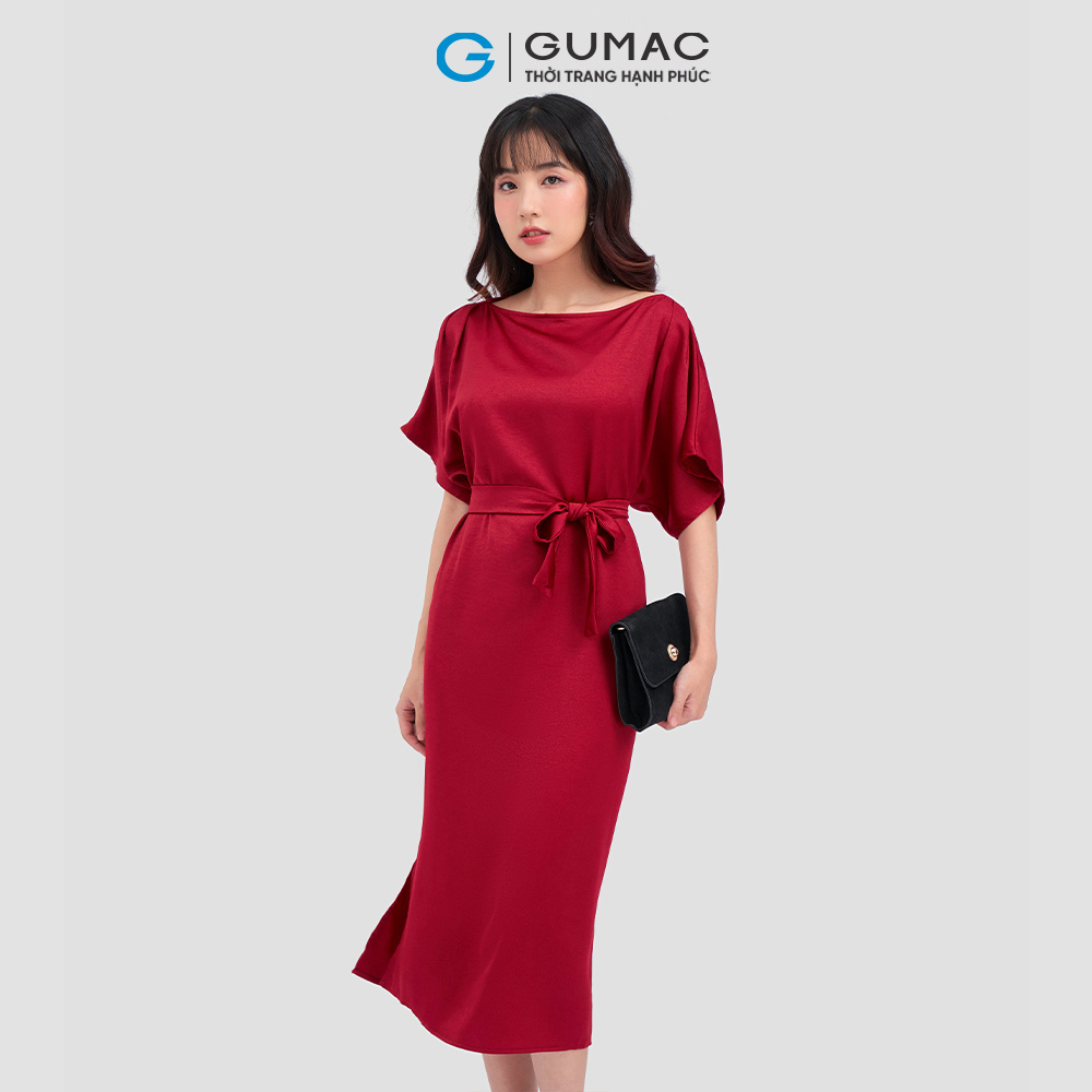 Đầm suông GUMAC DC12005 tay liền eo thắt nơ thanh lịch