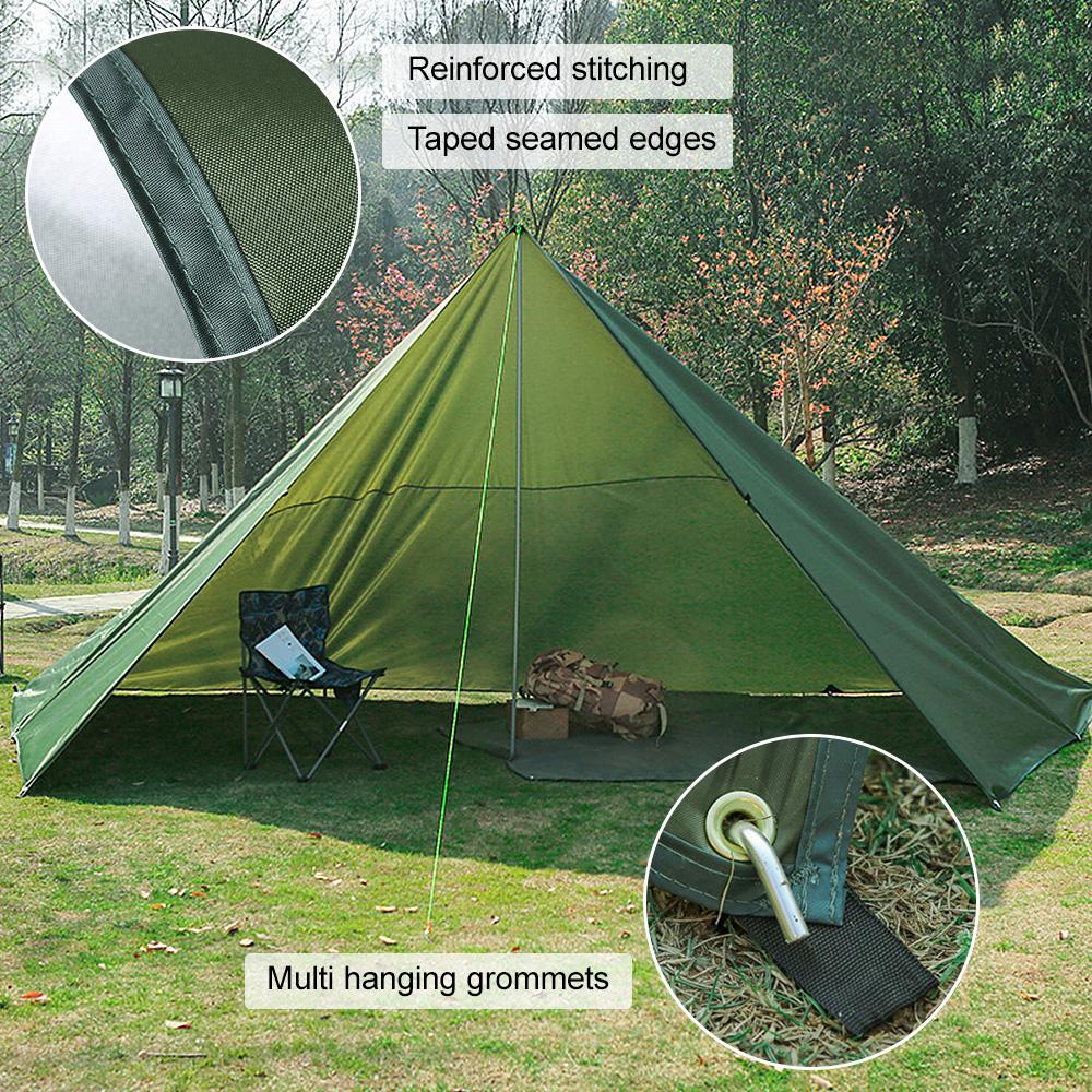 Awning Waterproof Tarp Tent Shade with Pole Folding Camping Canopy Ultralight Beach Sun Shelter for Survival Shelter