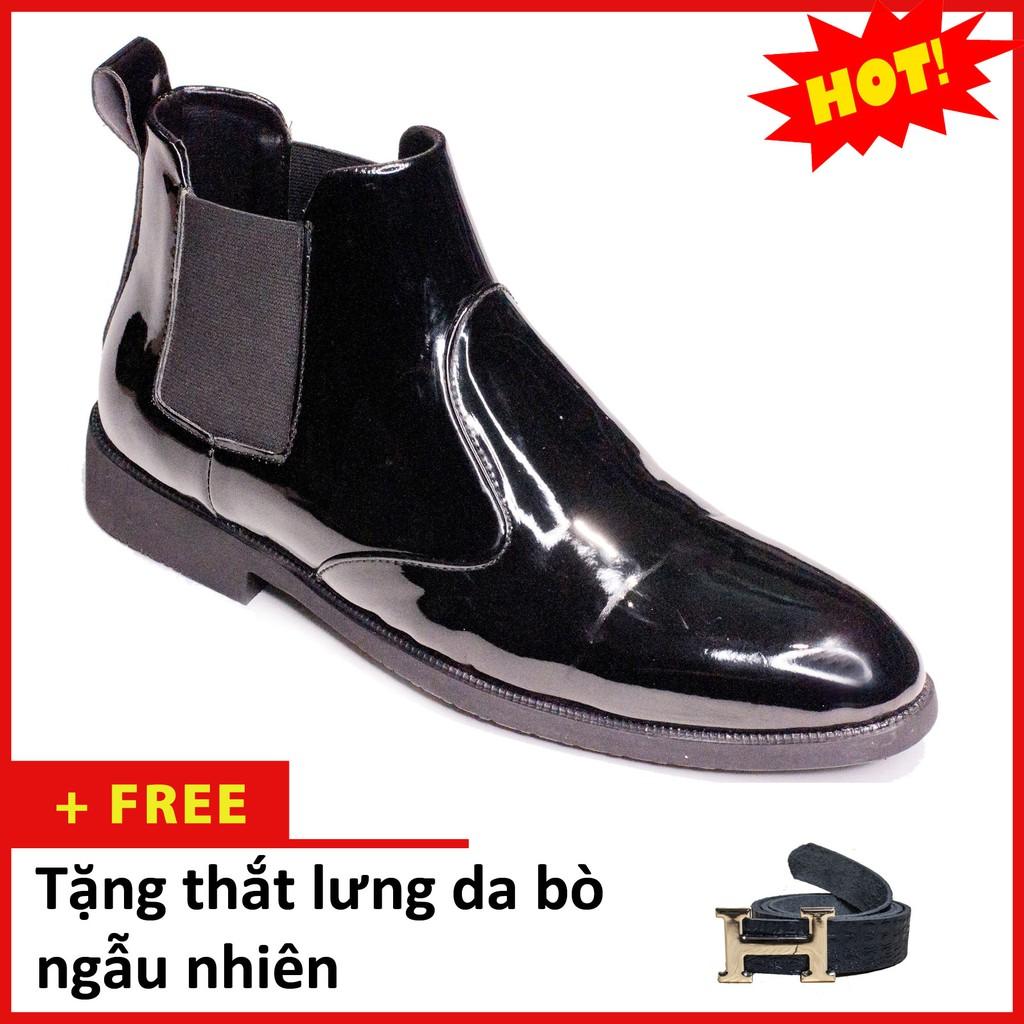 Giày Boot Nam Cổ Chun Da Bóng Màu Đen Sang Trọng Và Phong Cách - Giày Boot CB520-BONGCHUN(TL)- Tặng Thắt Lưng Da Bò Thật