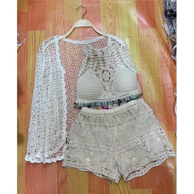 Bộ đồ bơi bikini️Set ren đi biển 3 món sang chảnh