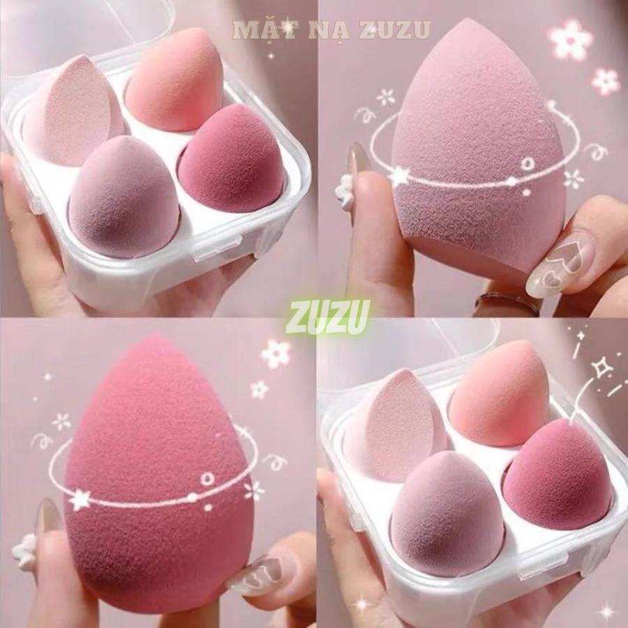 Hộp gồm 4 mút tán kem nền mút trang điểm mềm mại hình giọt nước siêu tiện dụng Zu Cosmetics