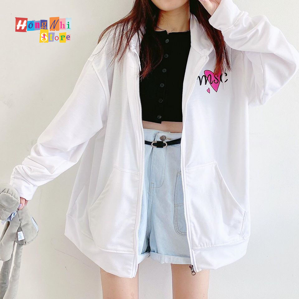 Áo Khoác Hoodie Zip In Hình Trái Tim Oversize Ulzzang Unisex Dáng Rộng - MM