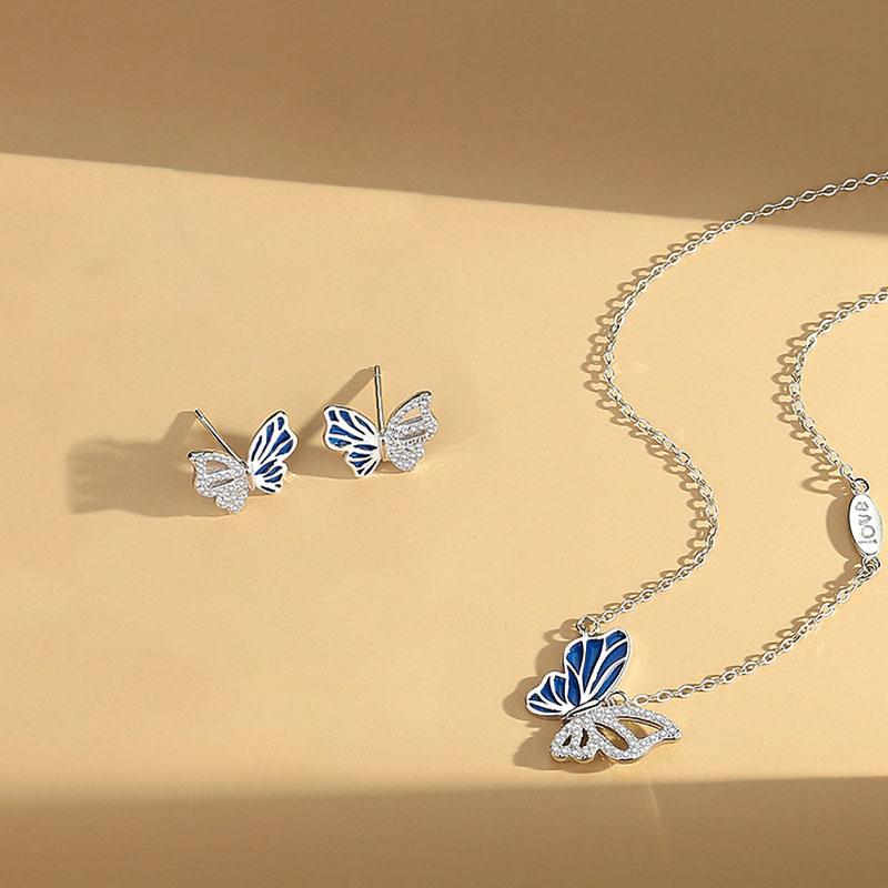 Bộ Trang Sức Bạc S925 3 Món Hình Bươm Bướm Blue Butterfly Tự Do, Trẻ Trung - BDM2320 - Bảo Ngọc Jewelry